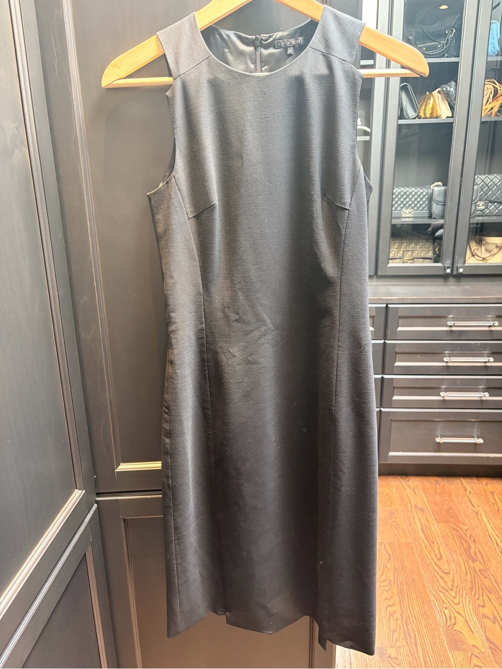 Theory Black Sleeveless Midi Shift Dress - Minimalist Silhouette
